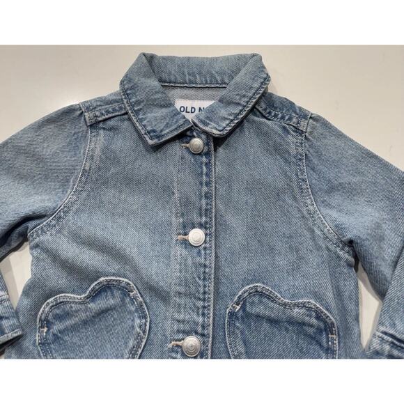Old Navy Heart Pocket Jean Jacket Baby Girl Size 12-18M Denim Light Wash Love - Picture 4 of 7